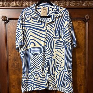 OAS Abstract Blue and White Casual Shirt